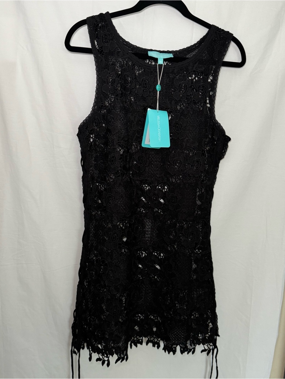 Melissa Odabash Barrie Black Crochet Lace Mini Dress Cover Up NWT Medium